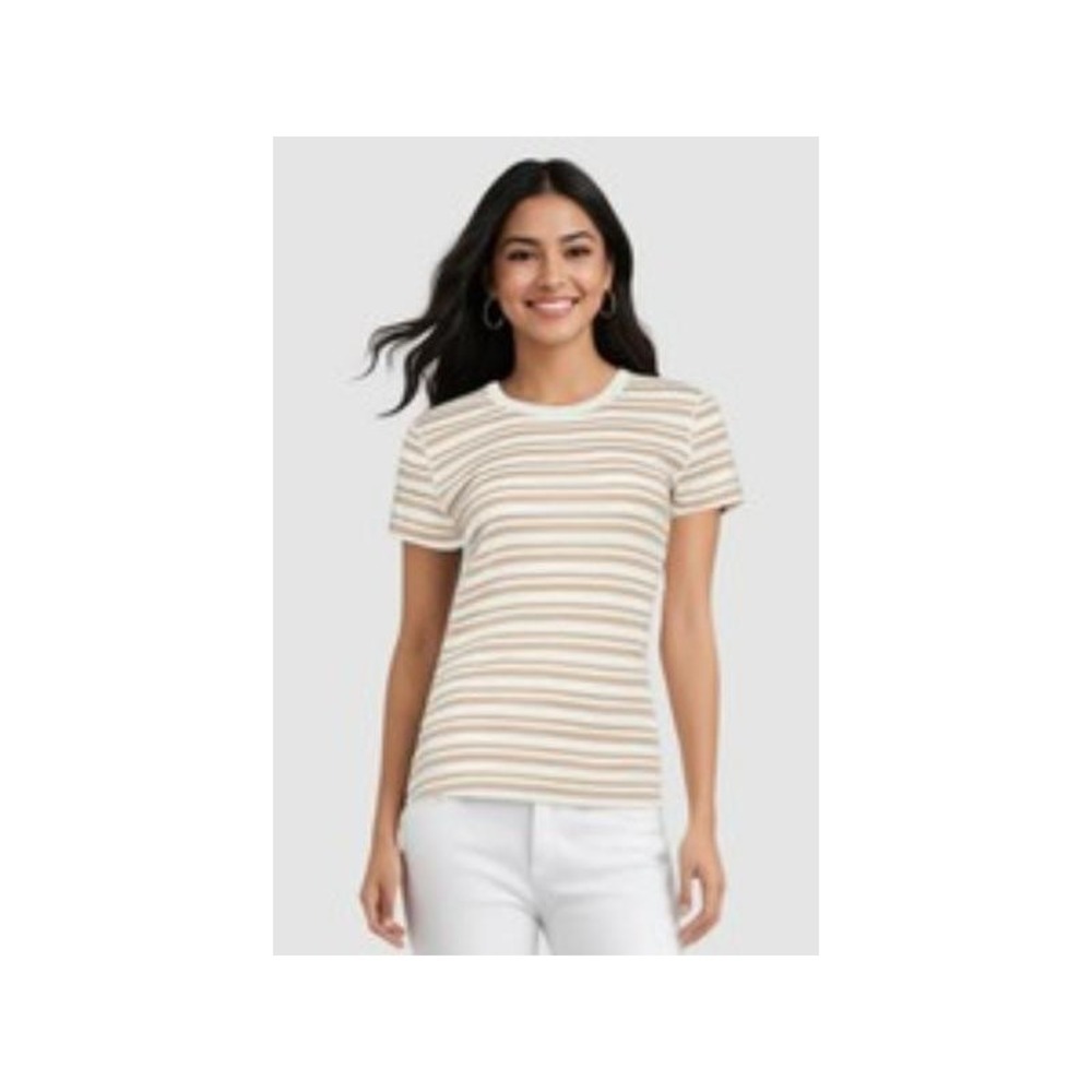 Three Dots Crew-Neck Short Sleeve Tee T-Shirt Light Taupe Tan (Medium)